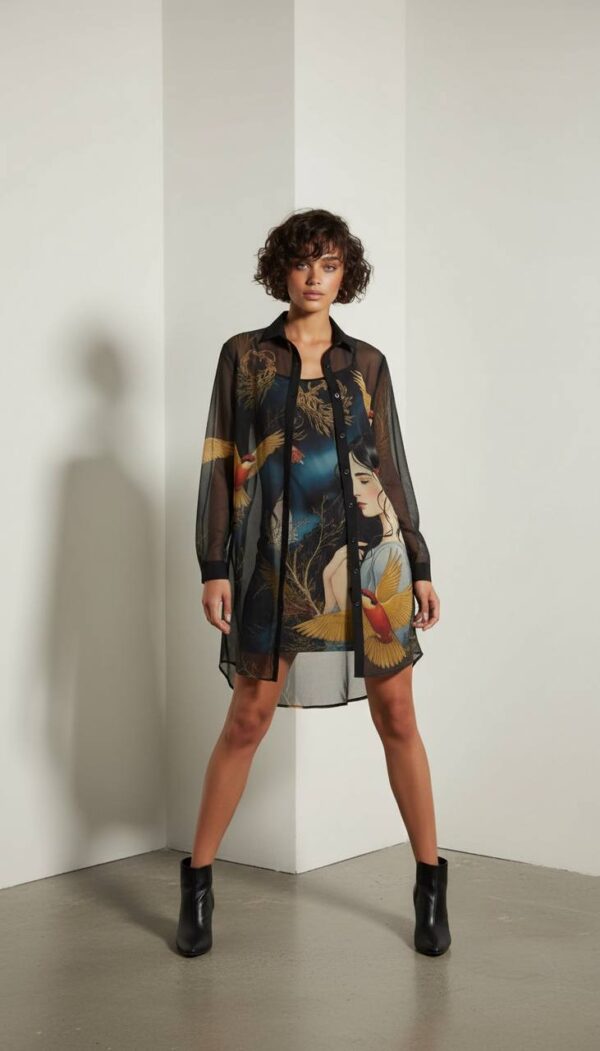 file_466.jpg Artistic Bird Print Sheer Dress