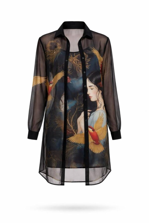 file_472.jpg Artistic Bird Print Sheer Dress