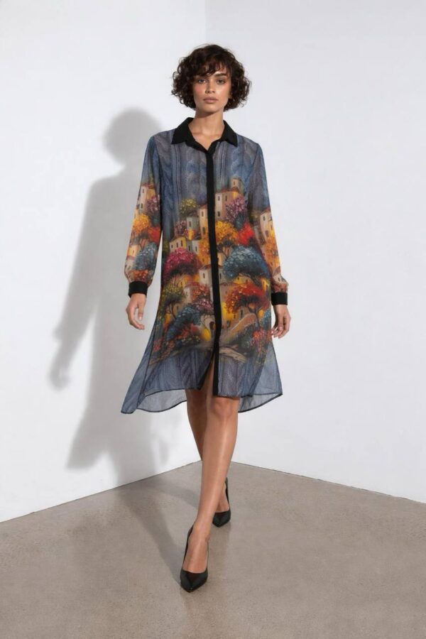 Artistic Landscape Print Shirt Dress