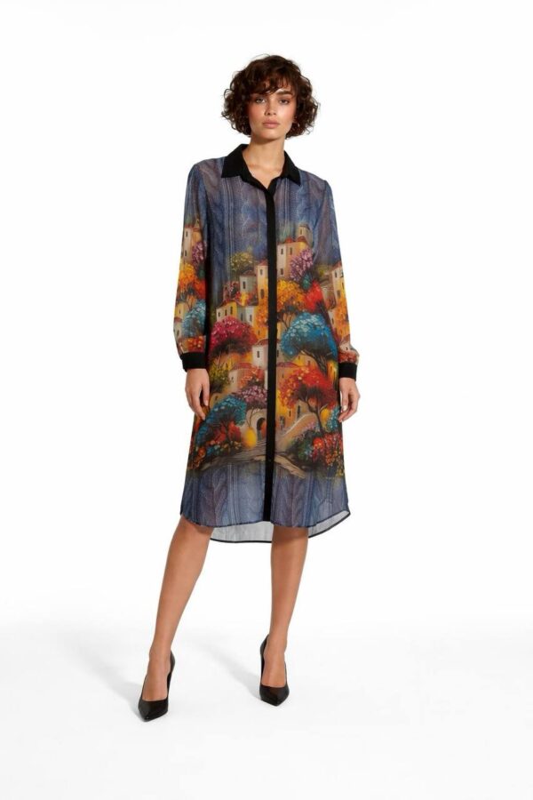Artistic Landscape Print Shirt Dress