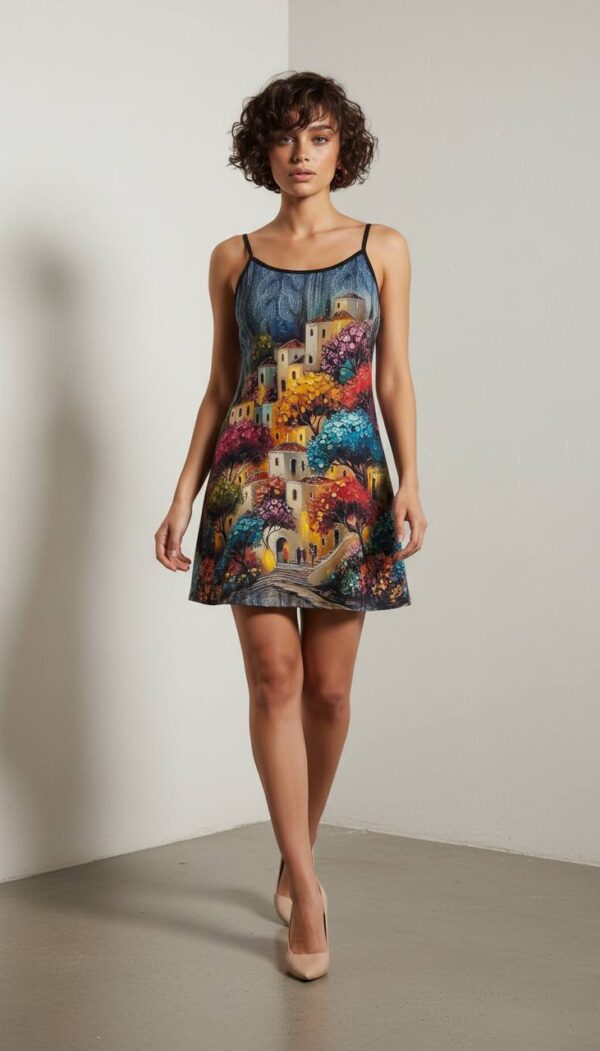 Artistic Landscape Print Shirt Dress