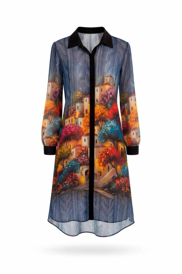 Artistic Landscape Print Shirt Dress