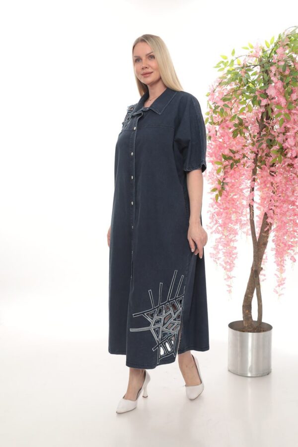 Embroidered Dark Denim Shirt Dress