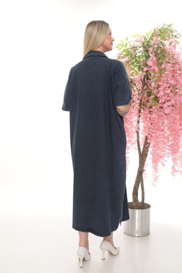 Embroidered Dark Denim Shirt Dress