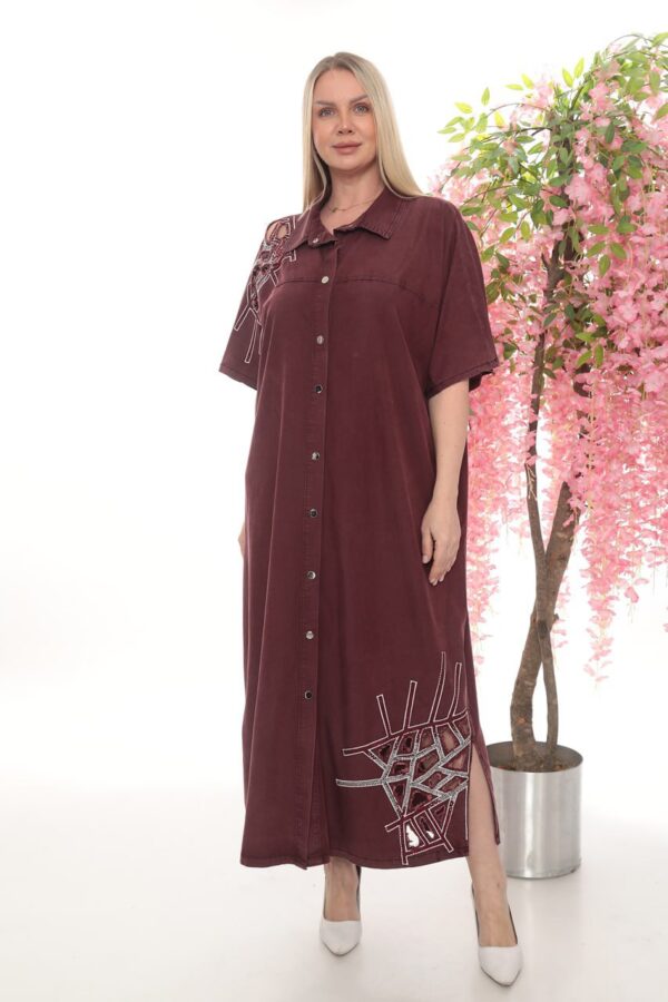 Embroidered Dark Denim Shirt Dress