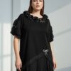 Elegant Ruffled Layered Black Blouse with Embellishments