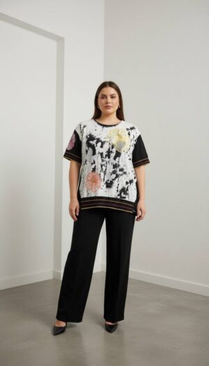 Elegant Abstract Floral Print Short Sleeve Blouse