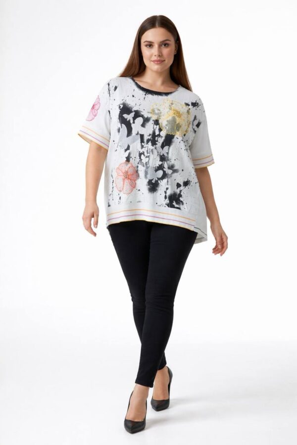 Elegant Abstract Floral Print Short Sleeve Blouse
