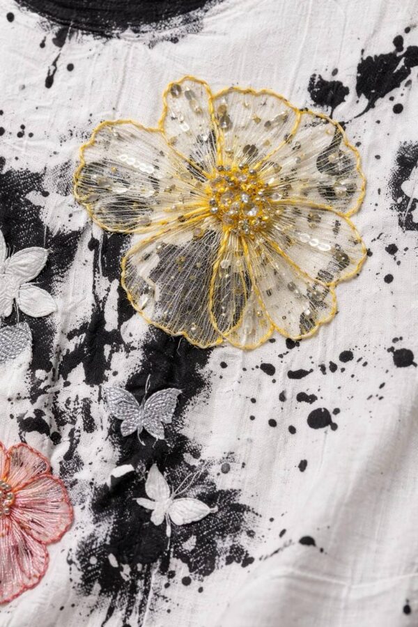 Elegant Abstract Floral Print Short Sleeve Blouse