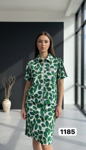 Women's Botanical Print Zip-Up Two-Piece Set