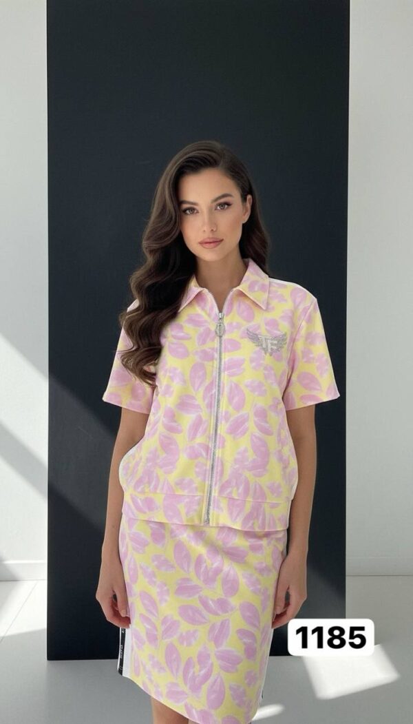 Women's Botanical Print Zip-Up Two-Piece Set