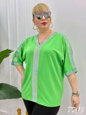 Elegant V-Neck Green Blouse with Sequin Detailing