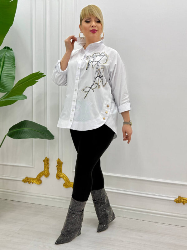 Elegant White Embroidered Floral Button-Down Shirt