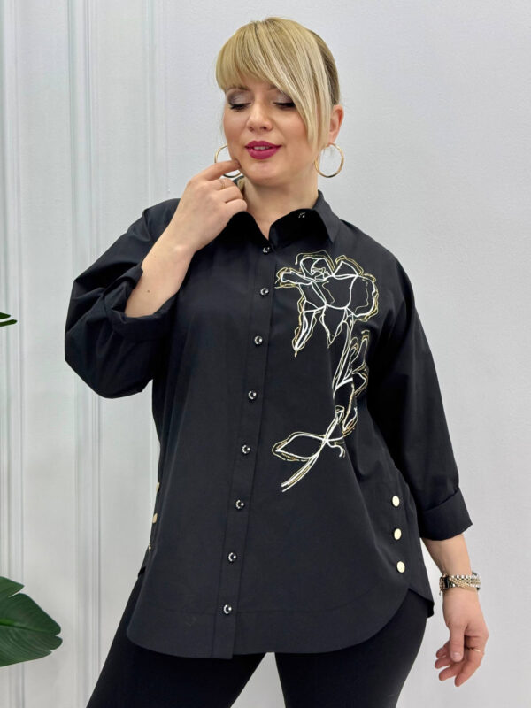 Elegant White Embroidered Floral Button-Down Shirt