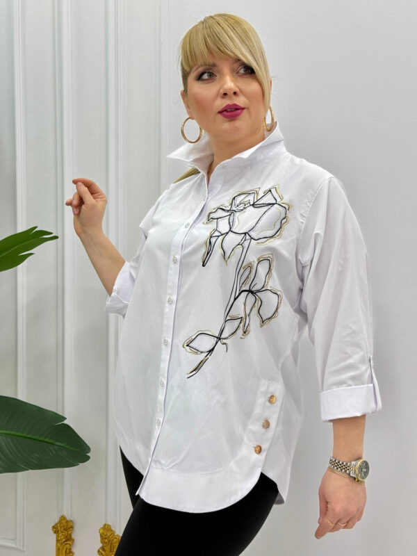 Elegant White Embroidered Floral Button-Down Shirt