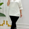 Elegant V-Neck Blouse with Metallic Mesh Detail