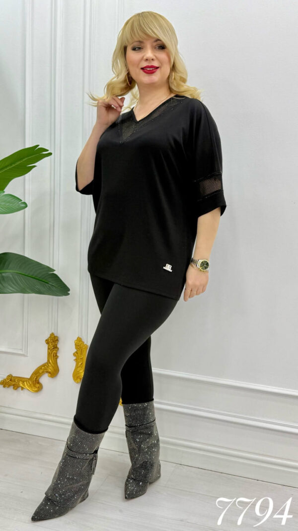 Elegant V-Neck Blouse with Metallic Mesh Detail