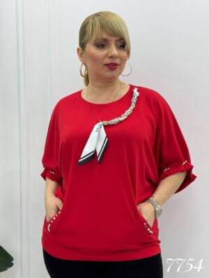 Elegant Red Chain Detail Women's Blouse