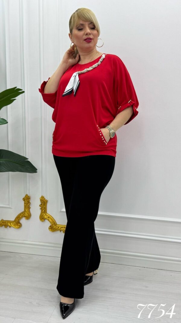 Elegant Red Chain Detail Women's Blouse