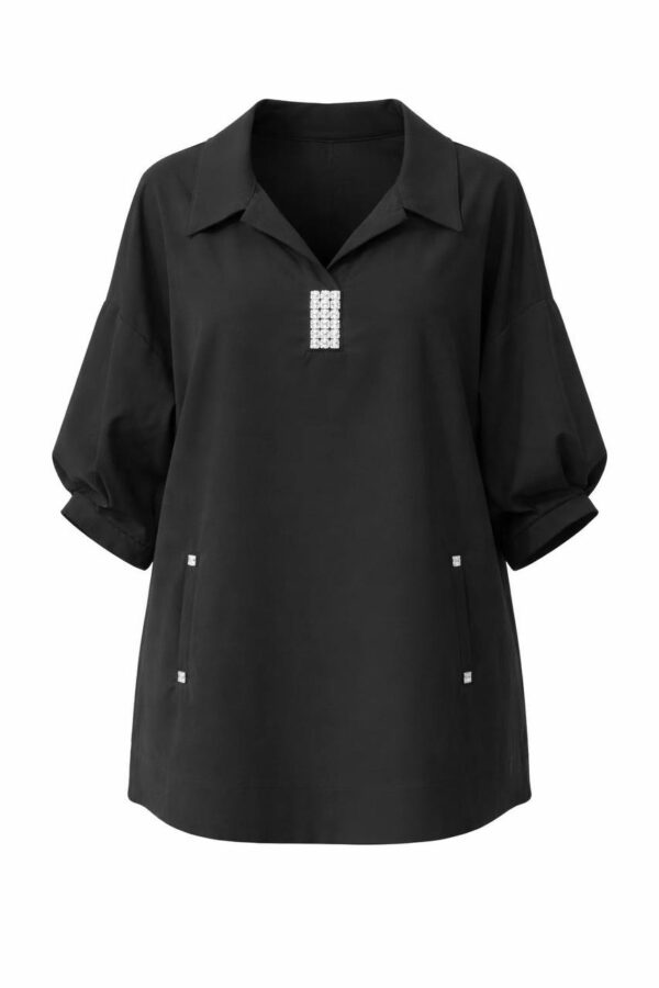 Elegant Light Blue V-Neck Tunic with Rhinestone Detail