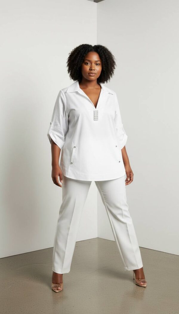 Elegant Light Blue V-Neck Tunic with Rhinestone Detail