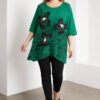 Women's Emerald Green Butterfly Embellished Tunic Blouse