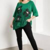 Women's Emerald Green Butterfly Embellished Tunic Blouse