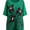 Women's Emerald Green Butterfly Embellished Tunic Blouse
