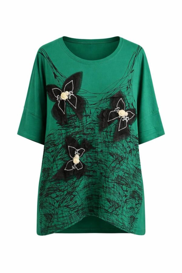 Women's Emerald Green Butterfly Embellished Tunic Blouse