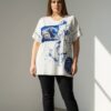 Artistic Graphic Print White Short Sleeve Blouse