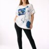 Artistic Graphic Print White Short Sleeve Blouse