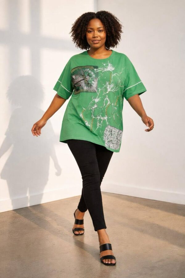 Artistic Graphic Print White Short Sleeve Blouse