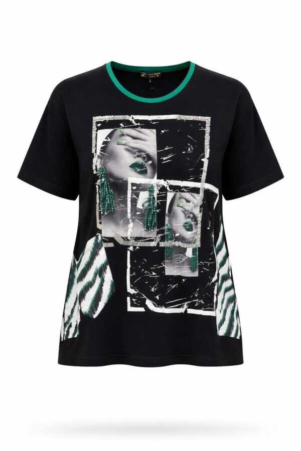 Women's Modern Graphic Print Blouse with Green Trim