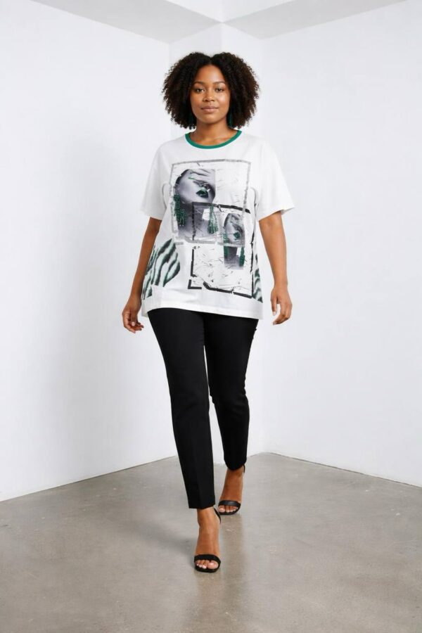 Women's Modern Graphic Print Blouse with Green Trim