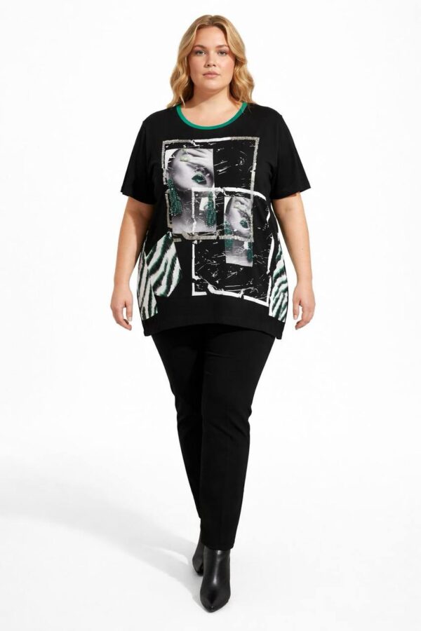 Women's Modern Graphic Print Blouse with Green Trim