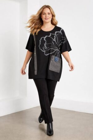 Artistic Floral Print Black Relaxed Fit Blouse