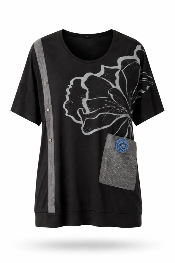 Artistic Floral Print Black Relaxed Fit Blouse