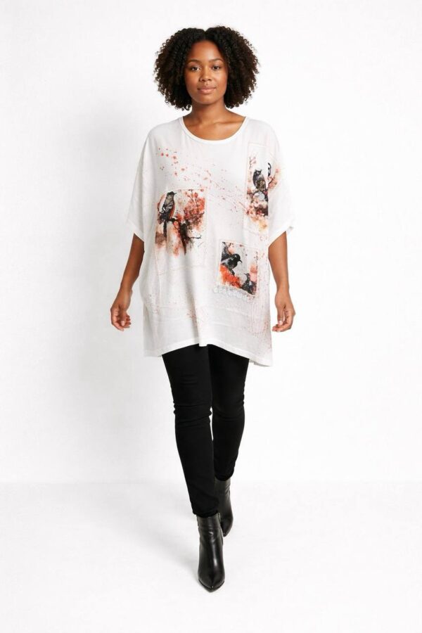 Women's Graphic Print Oversized Black Batwing Blouse