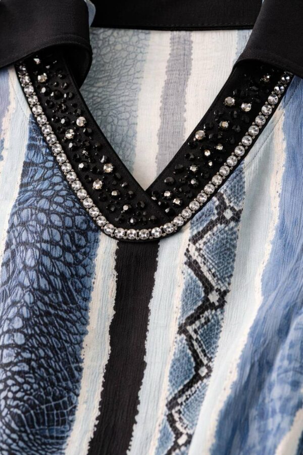 Elegant Snake Print Blouse with Embellished V-Neck