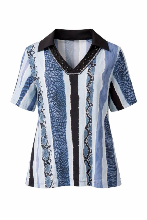 Elegant Snake Print Blouse with Embellished V-Neck