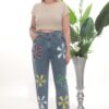 Women's Floral Patchwork Denim Trousers Wholesale