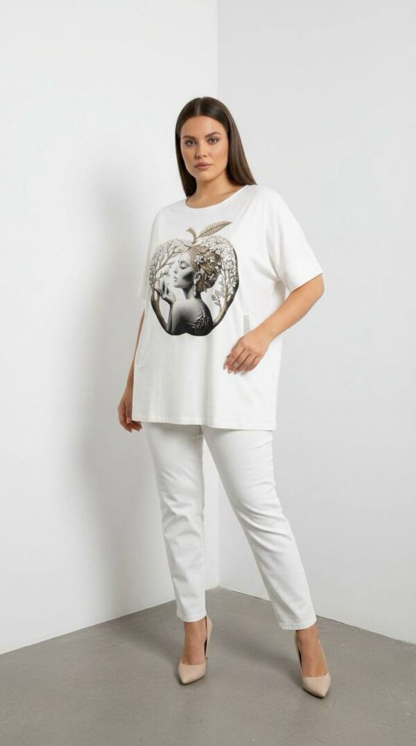 Elegant Artistic Apple Print White Fashion Blouse