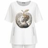 Elegant Artistic Apple Print White Fashion Blouse