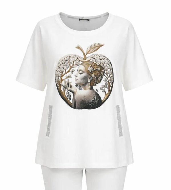 Elegant Artistic Apple Print White Fashion Blouse