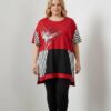 Red Floral Striped Color-Block Women's Oversized Blouse