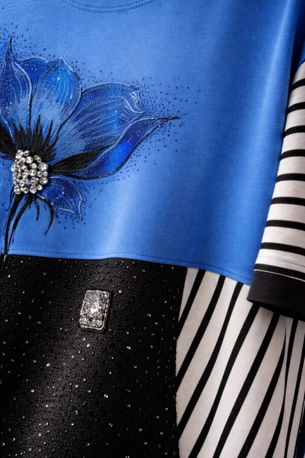 Red Floral Striped Color-Block Women's Oversized Blouse