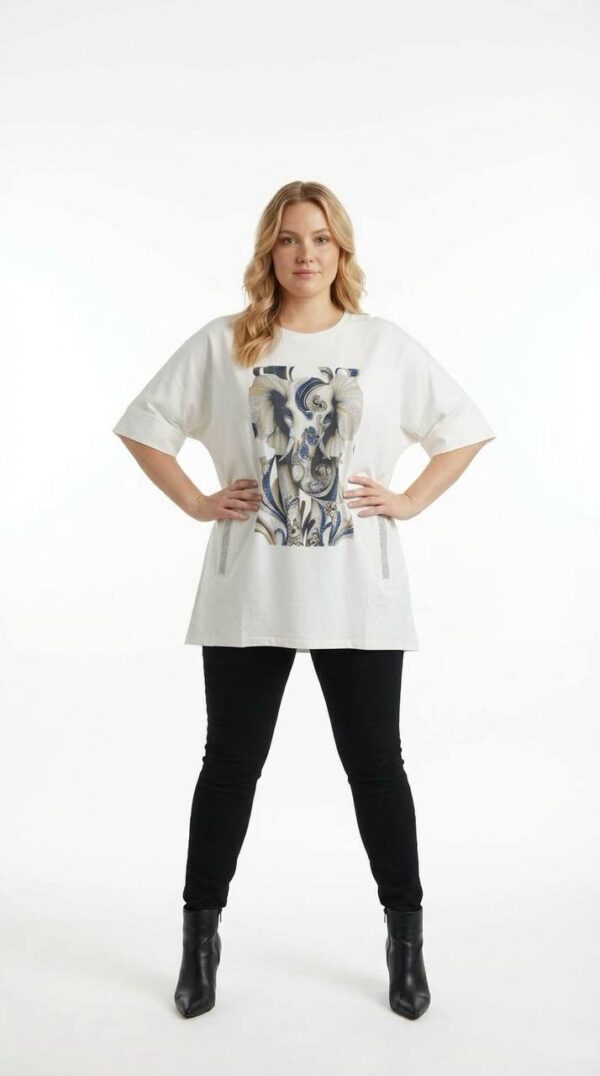 Elegant Elephant Print Oversized White Blouse