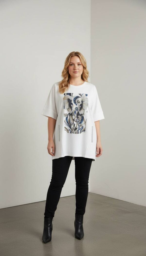 Elegant Elephant Print Oversized White Blouse