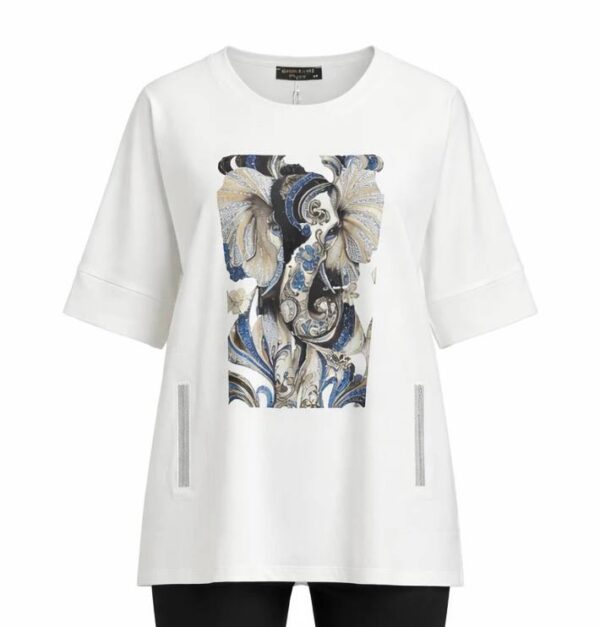Elegant Elephant Print Oversized White Blouse