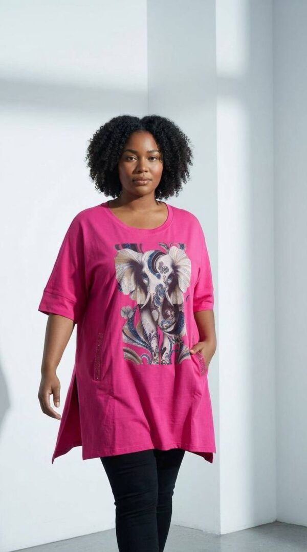 Elegant Elephant Print Oversized White Blouse